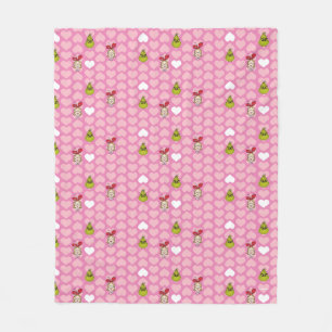 Grinch & Cindy-Lou Pink Heart Pattern Fleece Blanket