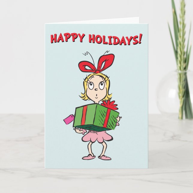 Grinch | Cindy-Lou Who - Holding Present Holiday Card (Front)