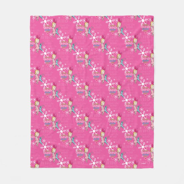 Grinch | Cindy-Lou Who Pink Holiday Pattern Fleece Blanket (Front)
