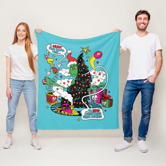 Grinch Colourful Christmas Graphic Fleece Blanket (In Situ)