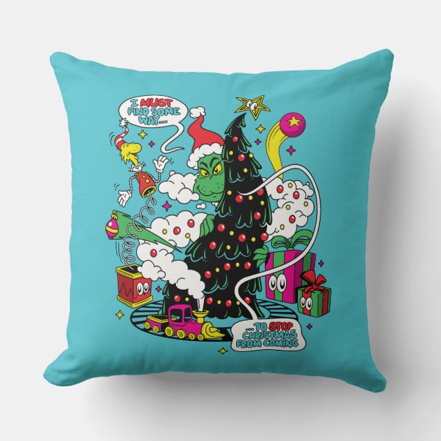 Grinch Colourful Christmas Graphic Throw Pillow (Front)