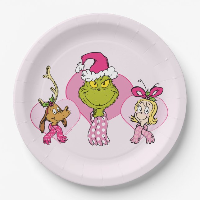 Grinch Crew in Pink Valentine's Portrait Paper Plate (Front)
