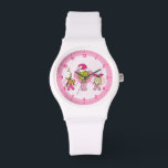 Grinch Crew in Pink Valentine's Portrait Watch<br><div class="desc">This delightful illustration brings together the full Grinch crew—the Grinch, Max the Dog, and Cindy Lou Who—in a sweet, non-traditional style! The Grinch is front and centre with a mischievous smile, sporting a pink Santa hat and polka dot scarf. He's flanked by Max (in antlers) and Cindy Lou Who (in...</div>