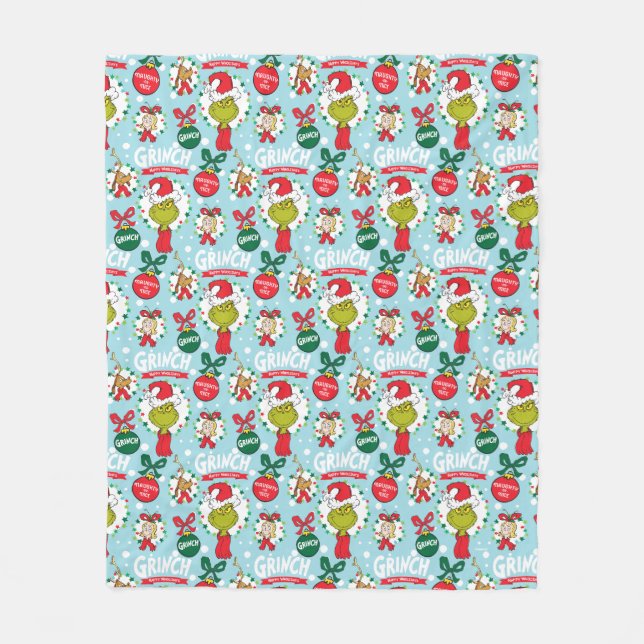 Grinch | Happy Wholidays Pattern Fleece Blanket (Front)