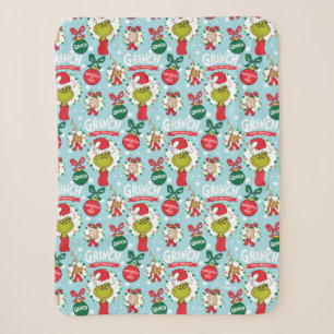 Grinch   Happy Wholidays Pattern Sherpa Blanket