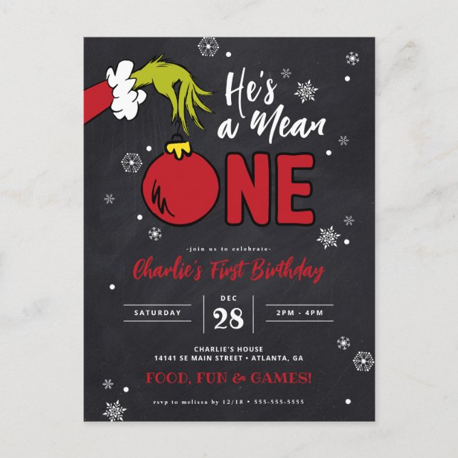 Grinch He's a Mean One 1st Birthday Postcard (Front)