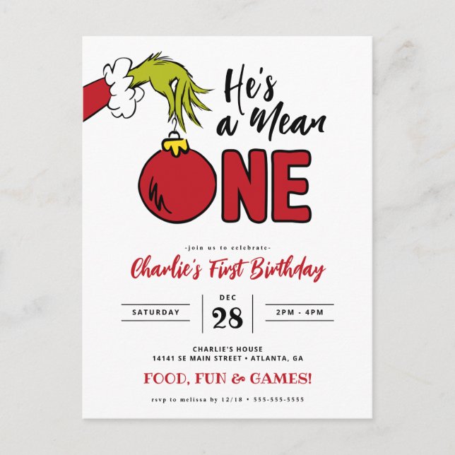 Grinch He's a Mean One 1st Birthday Postcard (Front)