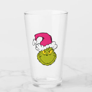 Grinch in Pink Santa Hat Glass