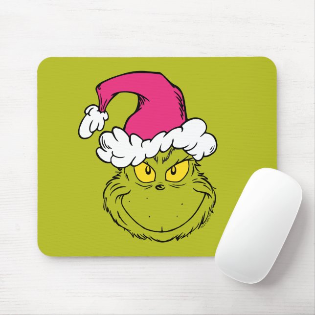 Grinch in Pink Santa Hat Mouse Pad (With Mouse)