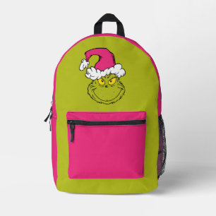 Grinch in Pink Santa Hat Printed Backpack