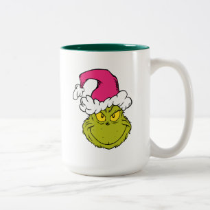 Grinch in Pink Santa Hat Two-Tone Coffee Mug