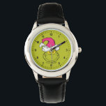 Grinch in Pink Santa Hat Watch<br><div class="desc">This fantastic, bold illustration is a close-up portrait of the Grinch in full mischievous mode! He has his signature sly grin and bright yellow eyes, but his look is updated with a large, fluffy Santa hat in a fun, unexpected pink/fuchsia color instead of the traditional red. This graphic is perfect...</div>