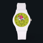 Grinch in Pink Santa Hat Watch<br><div class="desc">This fantastic, bold illustration is a close-up portrait of the Grinch in full mischievous mode! He has his signature sly grin and bright yellow eyes, but his look is updated with a large, fluffy Santa hat in a fun, unexpected pink/fuchsia color instead of the traditional red. This graphic is perfect...</div>