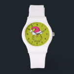 Grinch in Pink Santa Hat Watch<br><div class="desc">This fantastic, bold illustration is a close-up portrait of the Grinch in full mischievous mode! He has his signature sly grin and bright yellow eyes, but his look is updated with a large, fluffy Santa hat in a fun, unexpected pink/fuchsia color instead of the traditional red. This graphic is perfect...</div>
