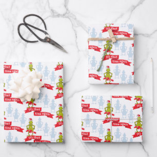 Grinch   It's that Time Again Pattern Wrapping Paper Sheet