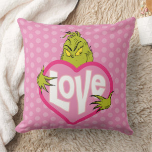 Grinch Love Pink Heart Throw Pillow
