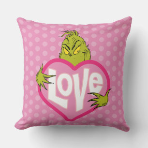 Grinch   Love Pink Heart Throw Pillow