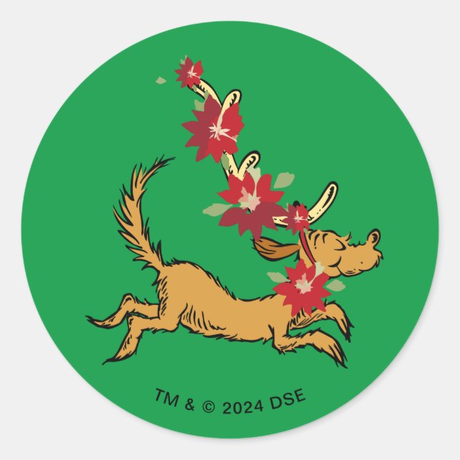 Grinch | Max Christmas Pointsettia Classic Round Sticker (Front)