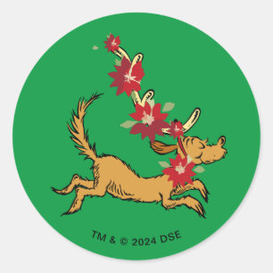 Grinch   Max Christmas Pointsettia Classic Round Sticker