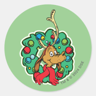 Grinch   Max Christmas Wreath Classic Round Sticker