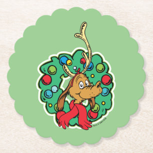 Grinch   Max Christmas Wreath Paper Coaster