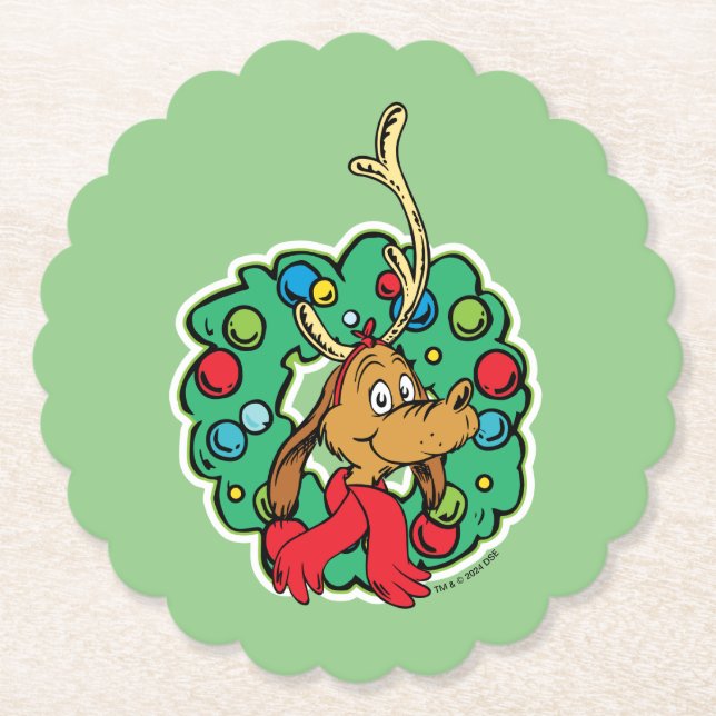 Grinch | Max Christmas Wreath Paper Coaster (Front)