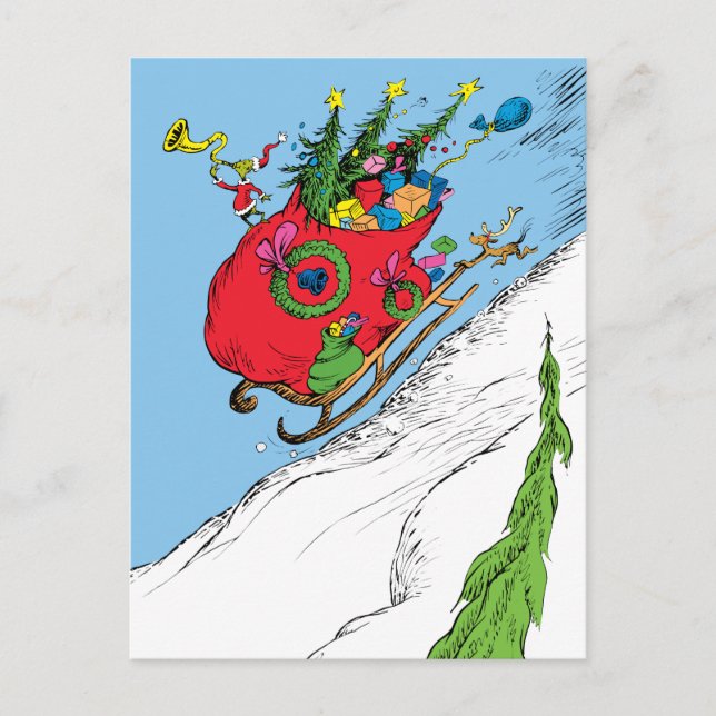 Grinch & Max Runaway Sleigh Holiday Postcard (Front)