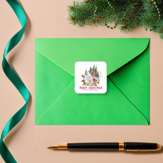Grinch & Max Runaway Sleigh Square Sticker (Sticker on envelope)