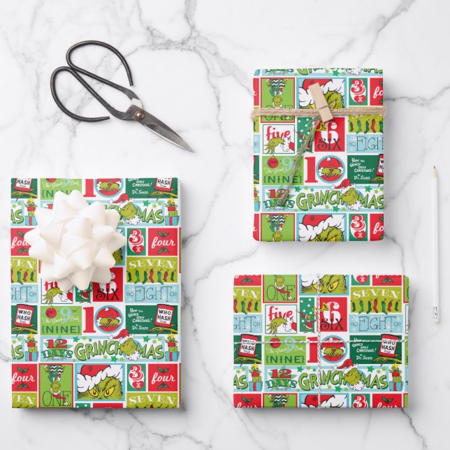 Grinch Merry Grinchmas Pattern Wrapping Paper Sheet (Front)