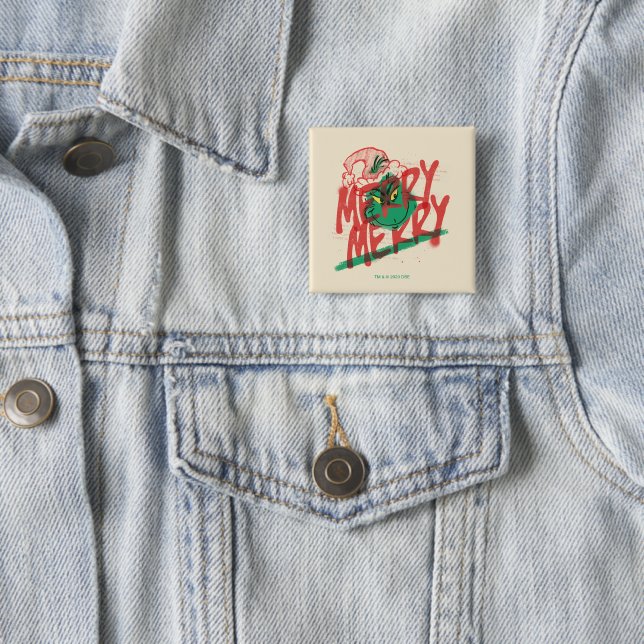 Grinch | Merry Merry Grunge Graphic 2 Inch Square Button (In Situ)