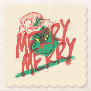 Grinch   Merry Merry Grunge Graphic Paper Coaster