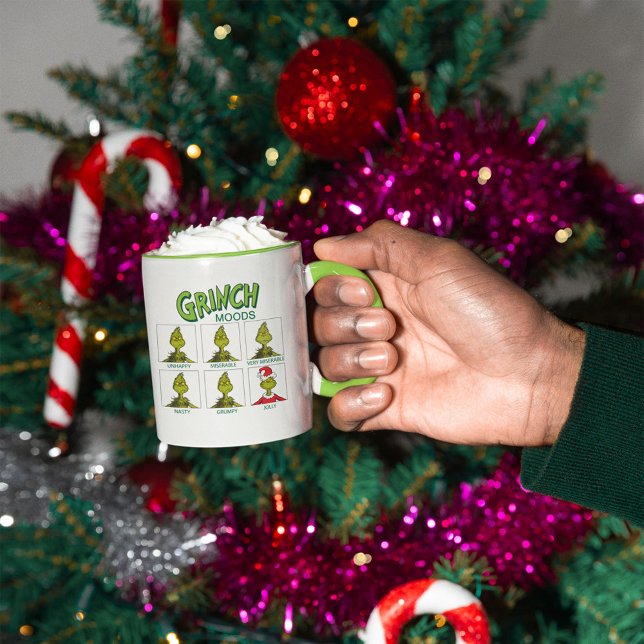 Grinch | Moods Chart Christmas Edition Mug (Person holding mug)