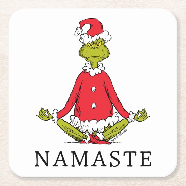 Grinch | Namaste Santa Claus Square Paper Coaster (Front)