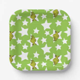 Grinch Peeking Star Pattern Paper Plate