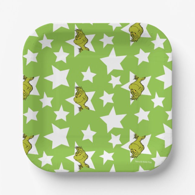 Grinch Peeking Star Pattern Paper Plate (Front)