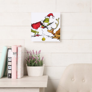 Grinch Prepares Max the Reindeer Square Wall Clock