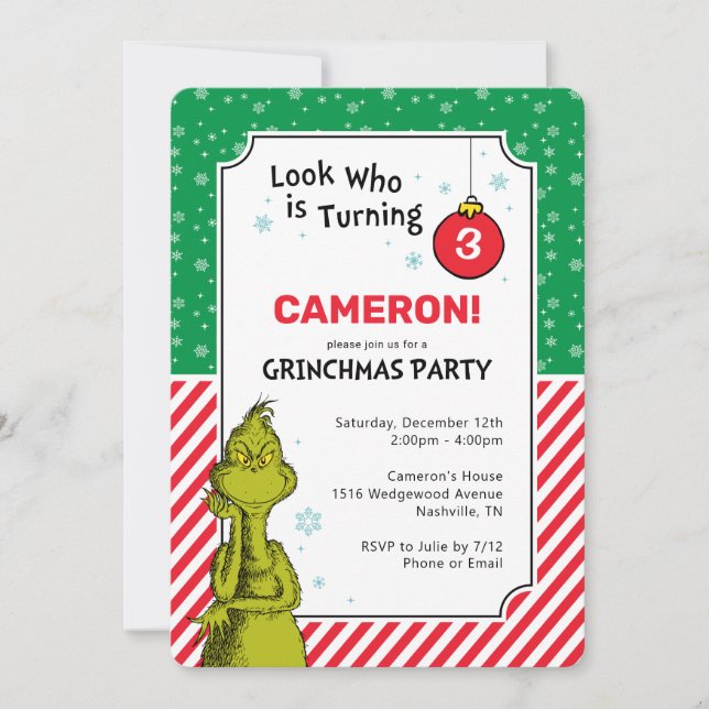 Grinch Red and Green Snowflake 3rd Birthday (Front)