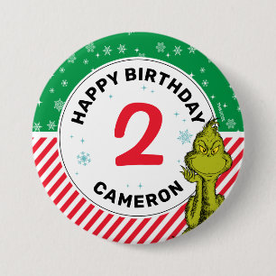 Grinch Red and Green Snowflake Birthday 3 Inch Round Button