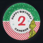 Grinch Red and Green Snowflake Birthday Paper Plate<br><div class="desc">Celebrate your child's birthday with these super cute customizable Grinch paper plates. Personalize by adding your child's name and age!</div>