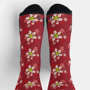 Grinch Red Snowflake Pattern Socks