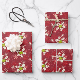 Grinch Red Snowflake Pattern Wrapping Paper Sheet