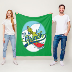 Grinch Snowboarding Fleece Blanket