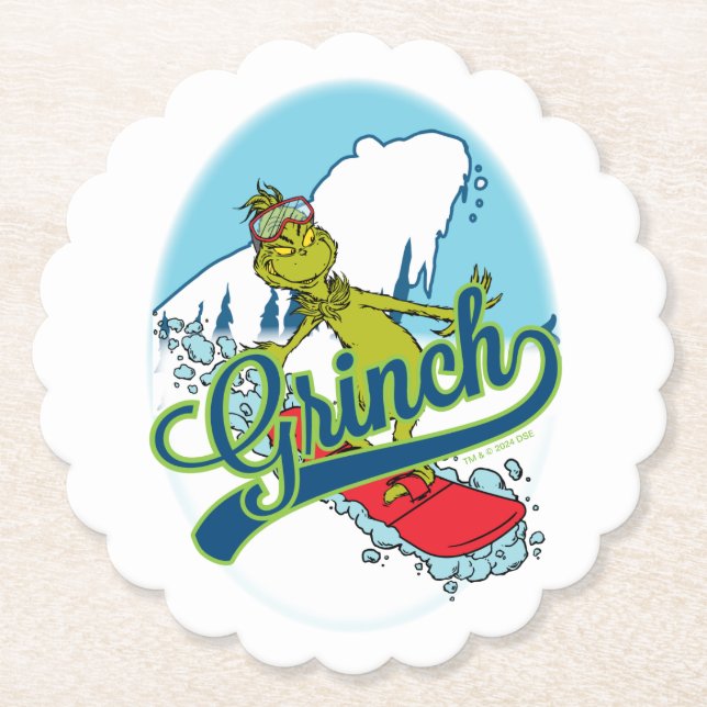 Grinch Snowboarding Paper Coaster (Front)