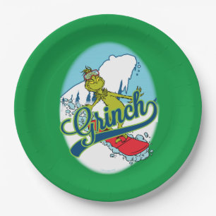 Grinch Snowboarding Paper Plate