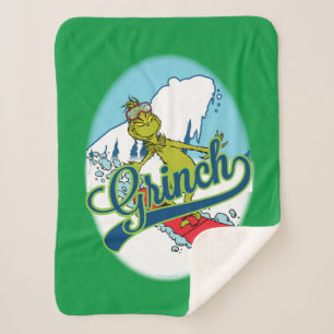 Grinch Snowboarding Sherpa Blanket