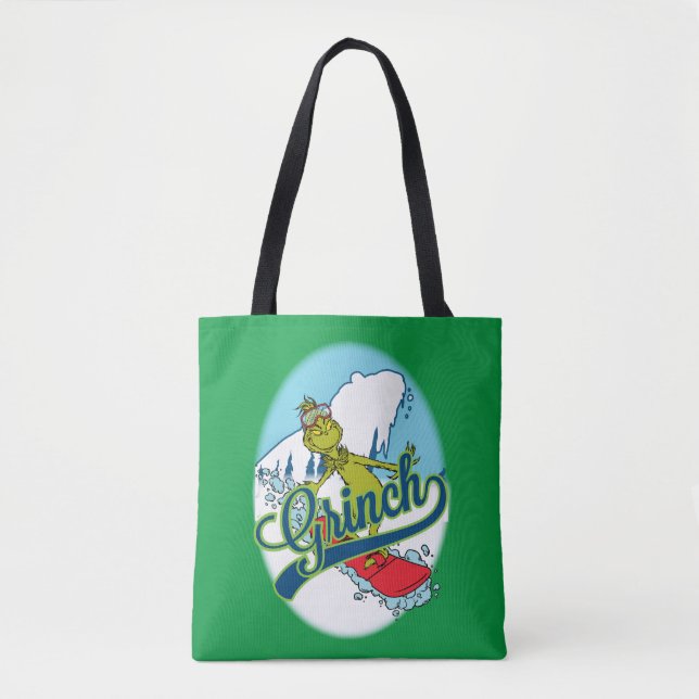 Grinch Snowboarding Tote Bag (Front)