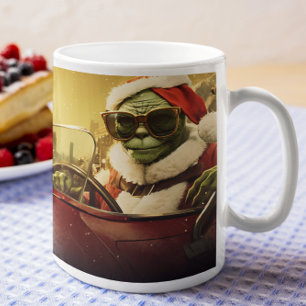 Grinch with sunglasses driving a red sports car  coffee mug