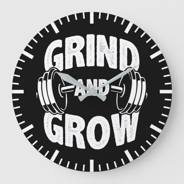 Grind and Grow - Gym Workout Motivation Large Clock (Front)