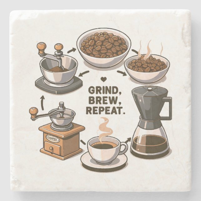 Grind Brew Repeat Stone Coaster (Front)