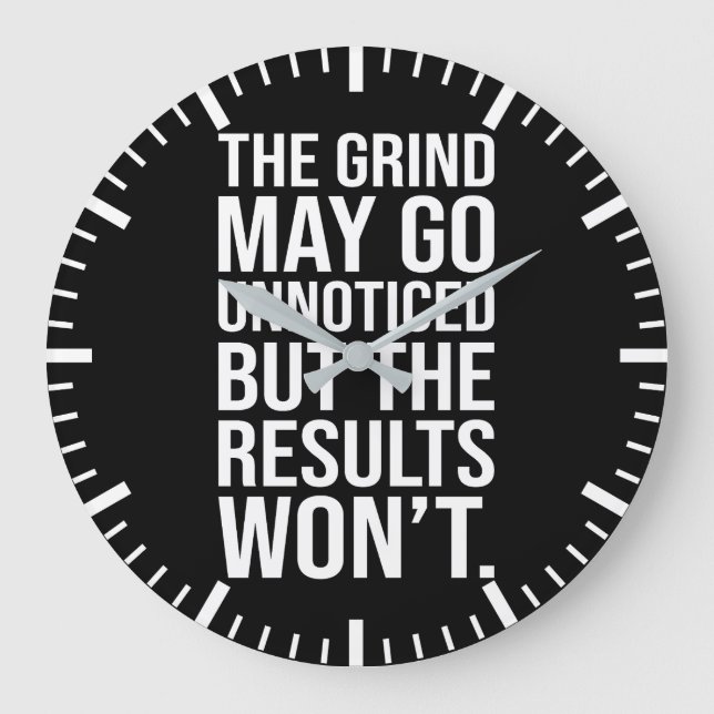 Grind Unnoticed vs Results - Success Motivational Large Clock (Front)
